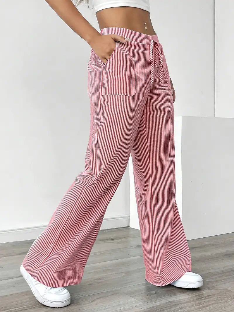 Pantaloni Donna a Gamba Larga a Righe – Vita Alta e Comfort