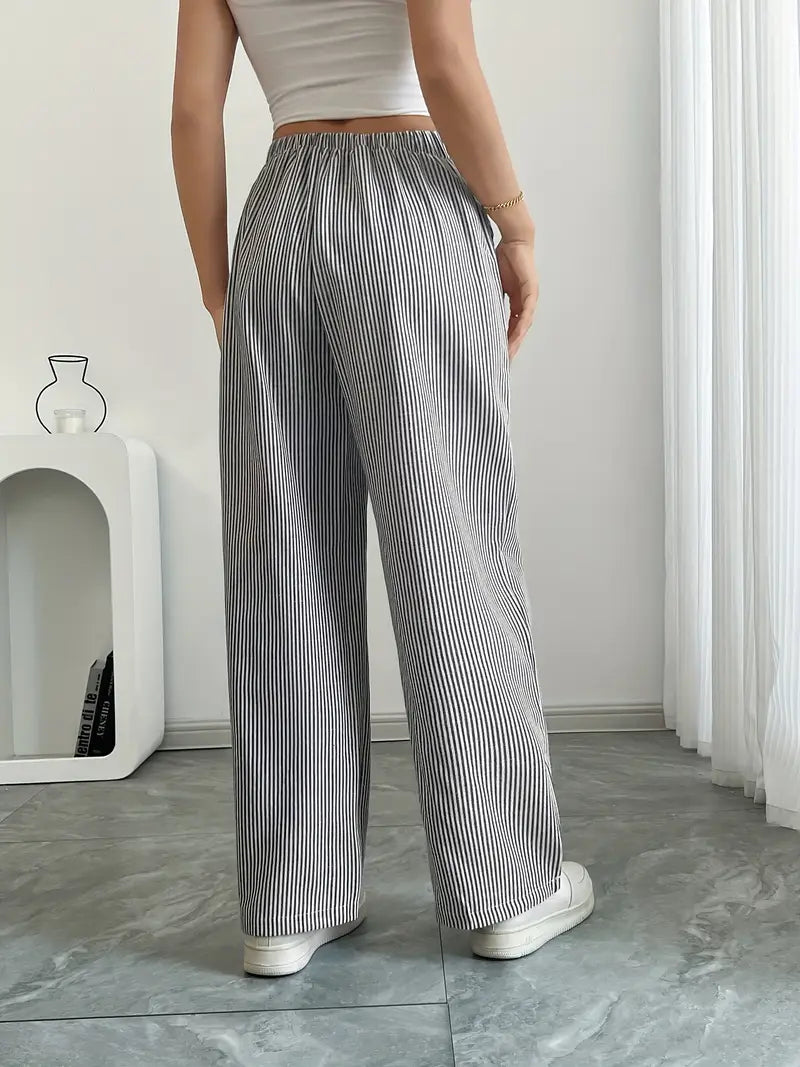 Pantaloni Donna a Gamba Larga a Righe – Vita Alta e Comfort