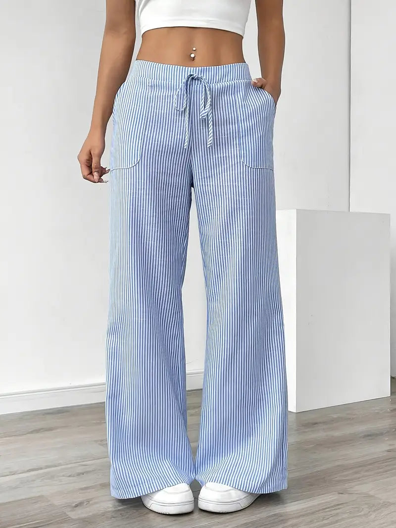 Pantaloni Donna a Gamba Larga a Righe – Vita Alta e Comfort