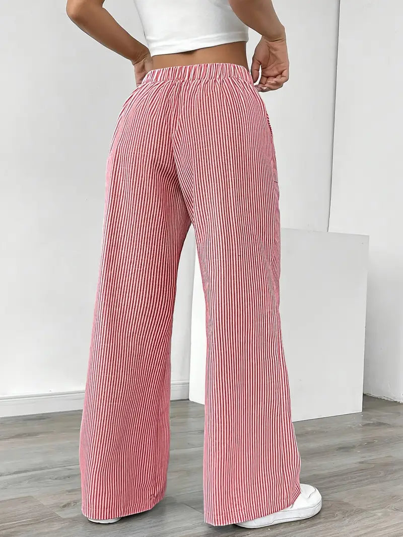 Pantaloni Donna a Gamba Larga a Righe – Vita Alta e Comfort