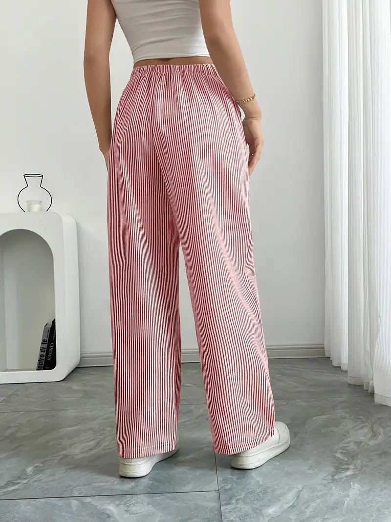 Pantaloni Donna a Gamba Larga a Righe – Vita Alta e Comfort