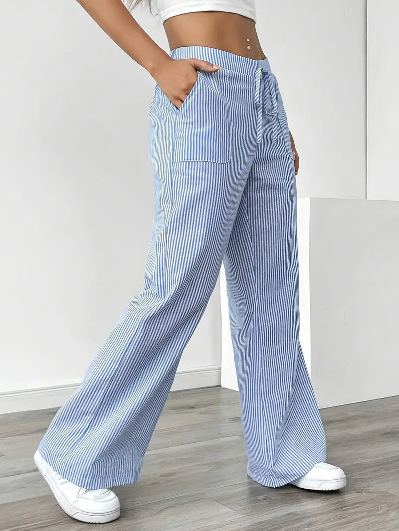 Pantaloni Donna a Gamba Larga a Righe – Vita Alta e Comfort
