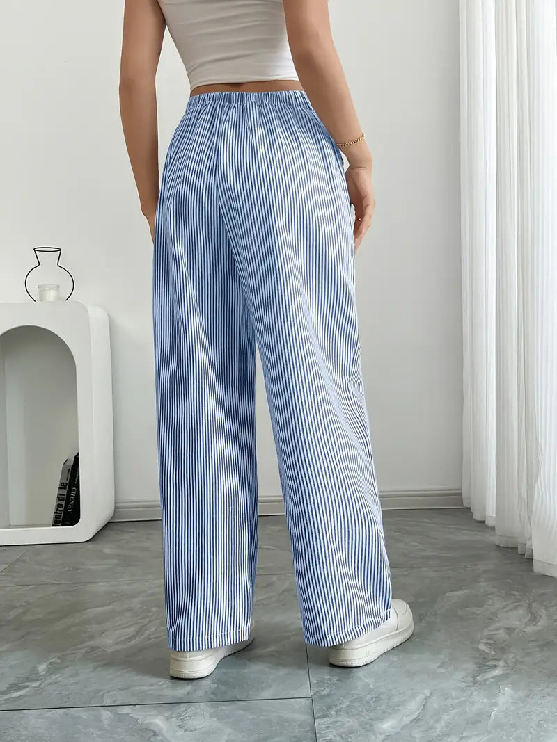 Pantaloni Donna a Gamba Larga a Righe – Vita Alta e Comfort