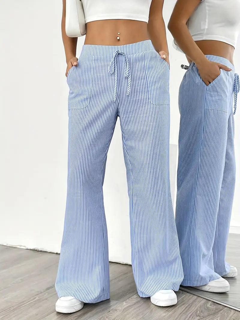 Pantaloni Donna a Gamba Larga a Righe – Vita Alta e Comfort