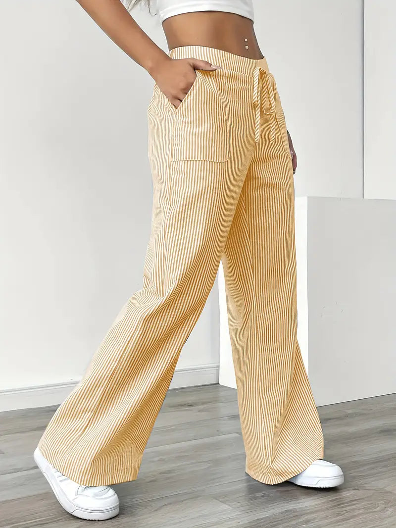 Pantaloni Donna a Gamba Larga a Righe – Vita Alta e Comfort