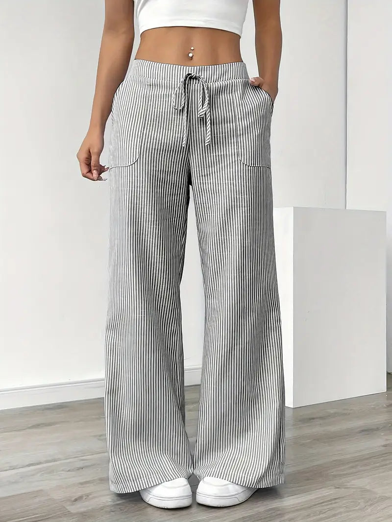 Pantaloni Donna a Gamba Larga a Righe – Vita Alta e Comfort