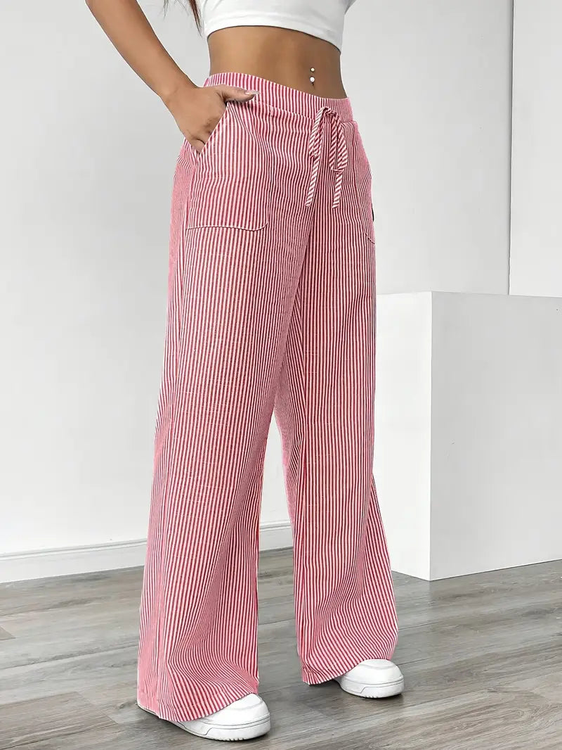 Pantaloni Donna a Gamba Larga a Righe – Vita Alta e Comfort
