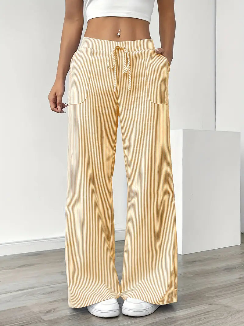 Pantaloni Donna a Gamba Larga a Righe – Vita Alta e Comfort