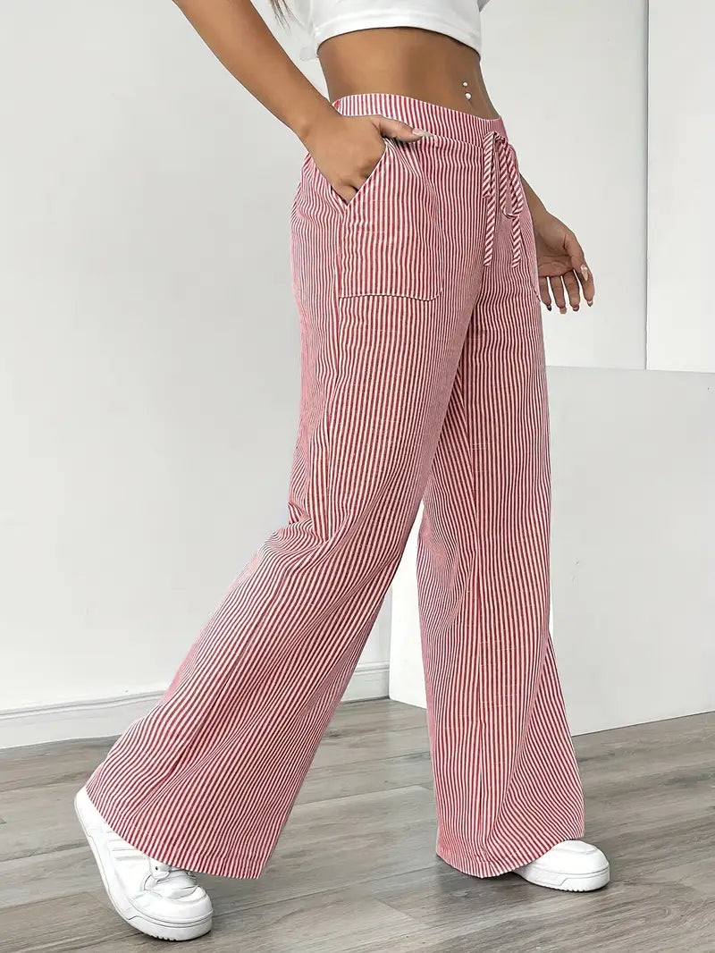Pantaloni Donna a Gamba Larga a Righe – Vita Alta e Comfort