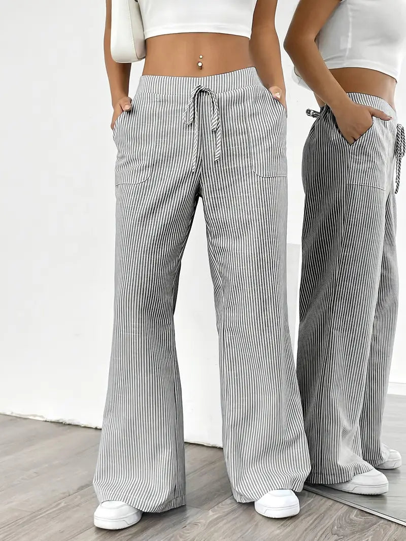 Pantaloni Donna a Gamba Larga a Righe – Vita Alta e Comfort