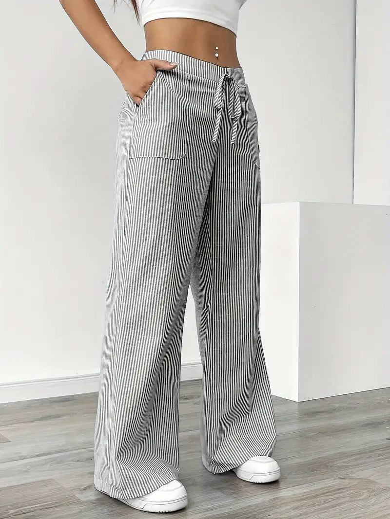 Pantaloni Donna a Gamba Larga a Righe – Vita Alta e Comfort