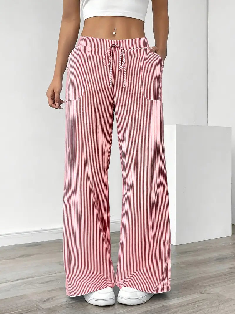 Pantaloni Donna a Gamba Larga a Righe – Vita Alta e Comfort