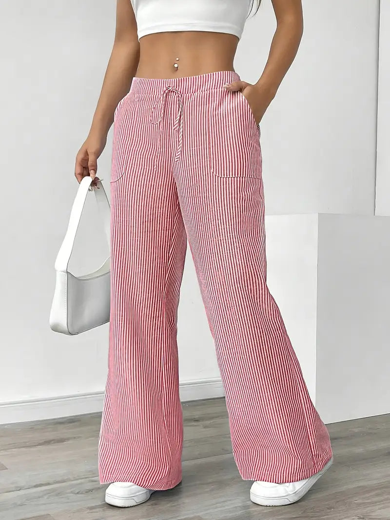 Pantaloni Donna a Gamba Larga a Righe – Vita Alta e Comfort