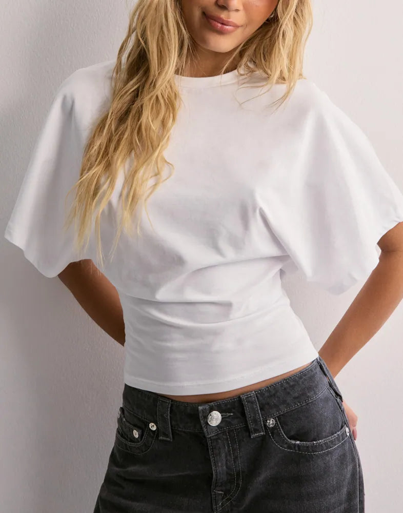 Elegante maglietta a maniche larghe da donna – Casual scollo rotondo e maniche corte