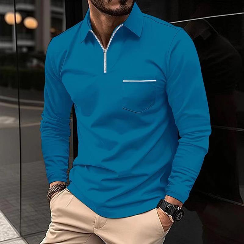 Polo a maniche lunghe premium da uomo – Camicia casual con taschino sul petto