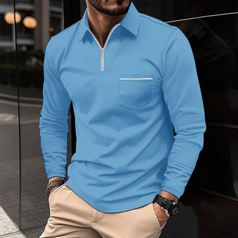 Polo a maniche lunghe premium da uomo – Camicia casual con taschino sul petto
