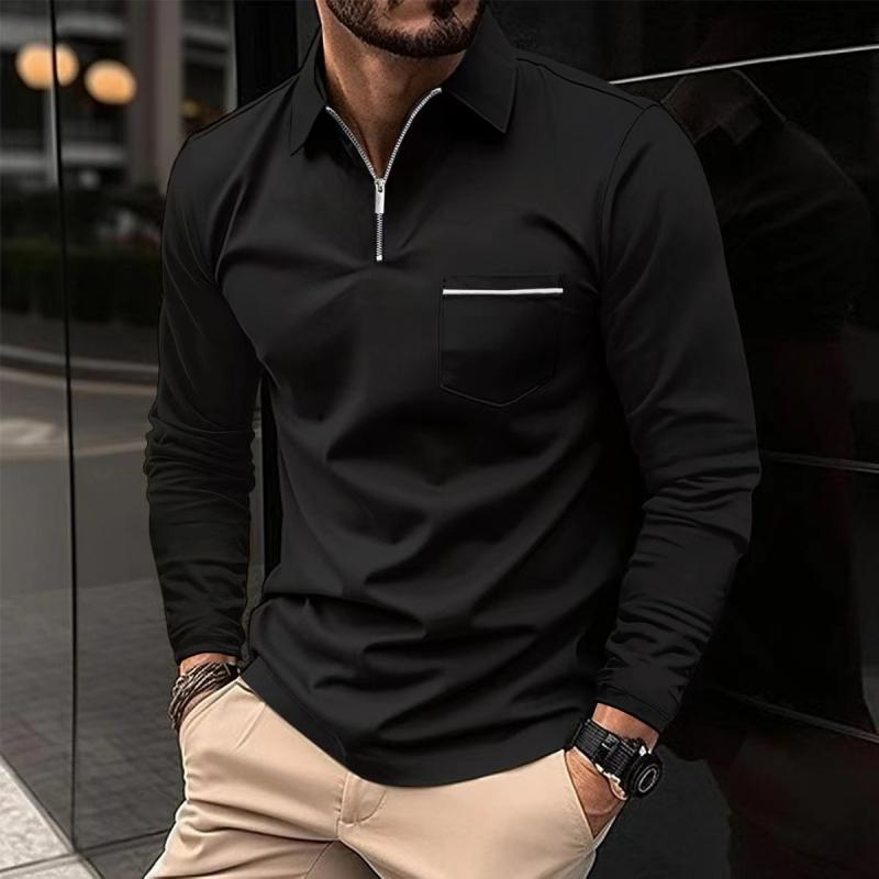 Polo a maniche lunghe premium da uomo – Camicia casual con taschino sul petto