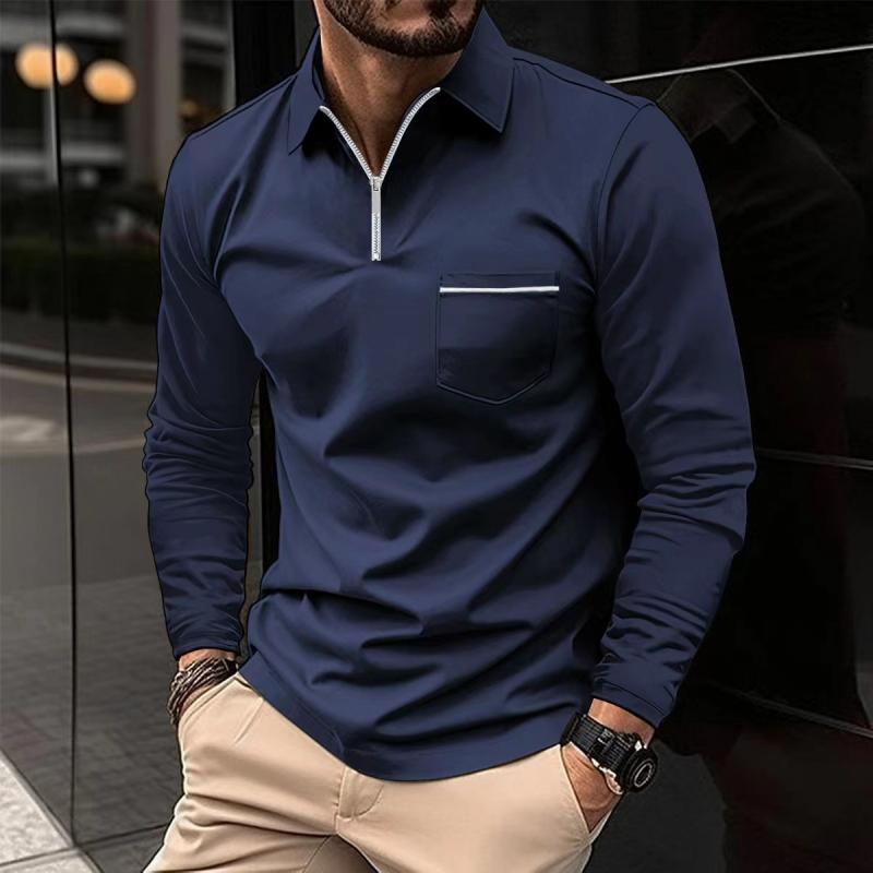 Polo a maniche lunghe premium da uomo – Camicia casual con taschino sul petto