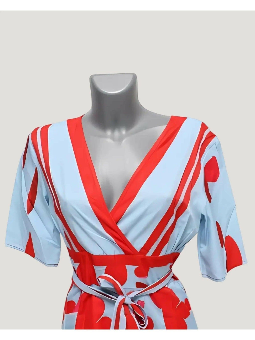 Elegante abito lungo con stampa floreale da donna - scollo a V maniche corte stile avvolgente