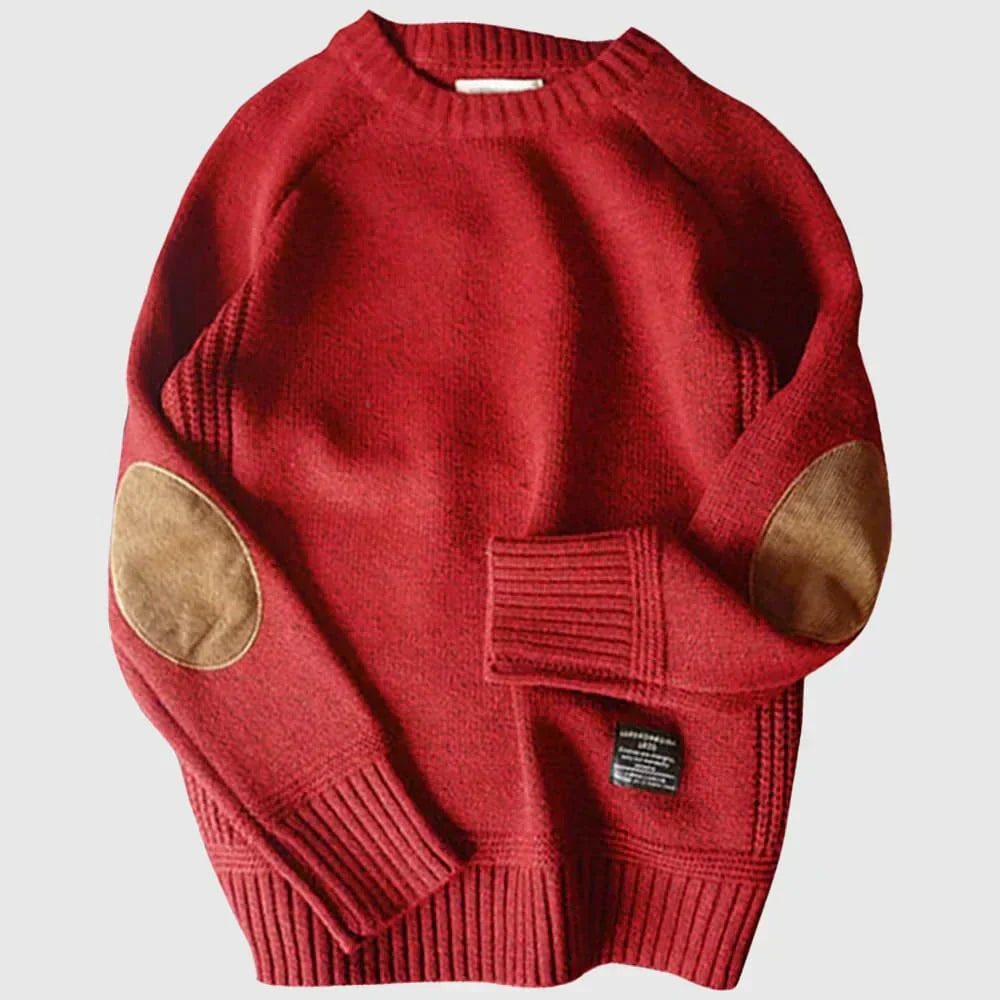 Maglione lavorato a maglia premium da uomo – Maglione marrone con toppe sui gomiti