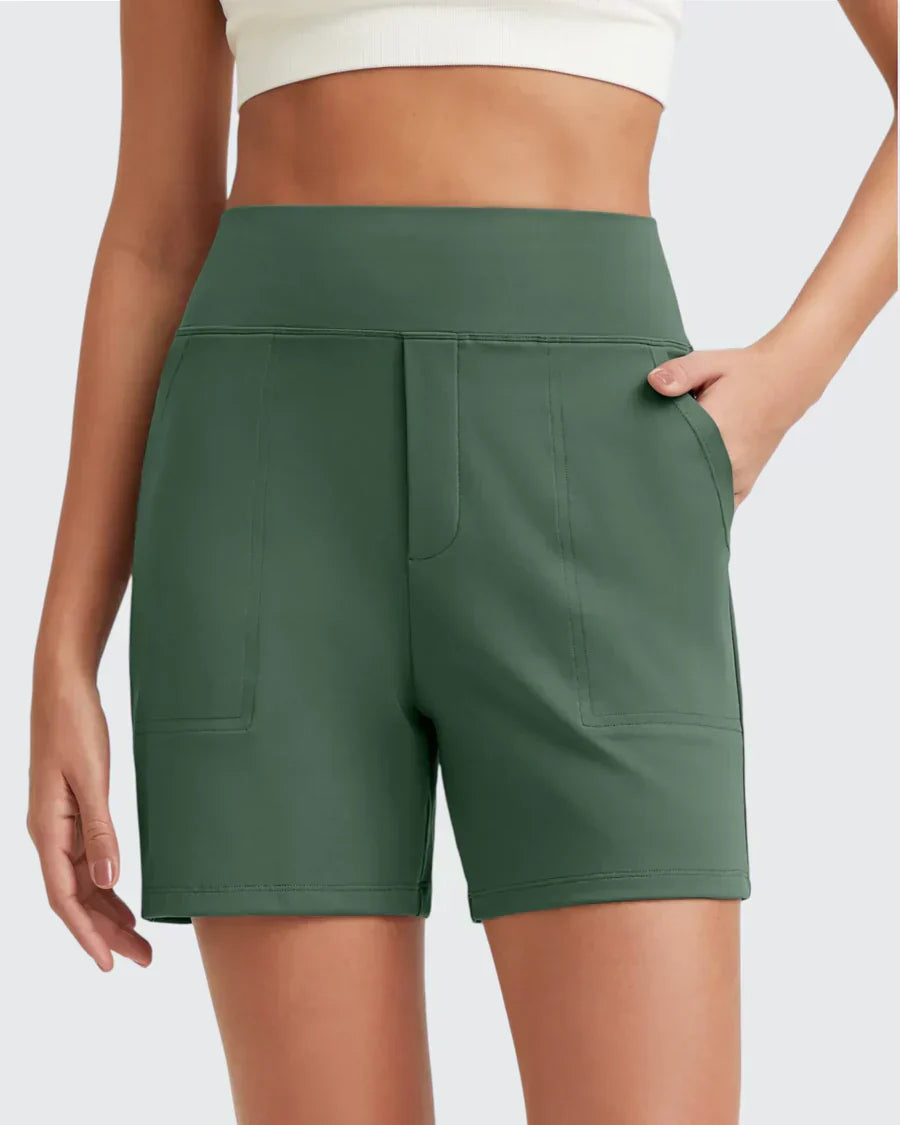 Phaedora - Shorts da donna a vita alta con tasche profonde