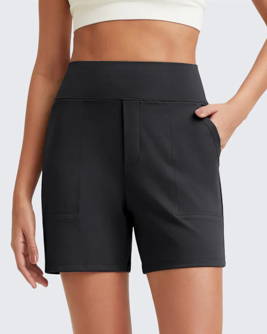 Phaedora - Shorts da donna a vita alta con tasche profonde