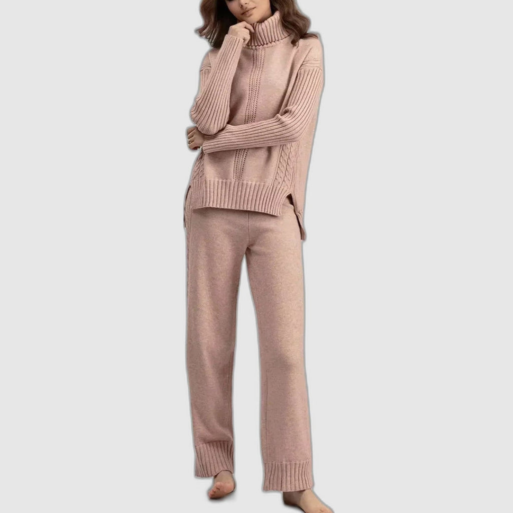 Conjunto de mujer con jersey de cuello alto y pantalones anchos - Elegante y cómodo