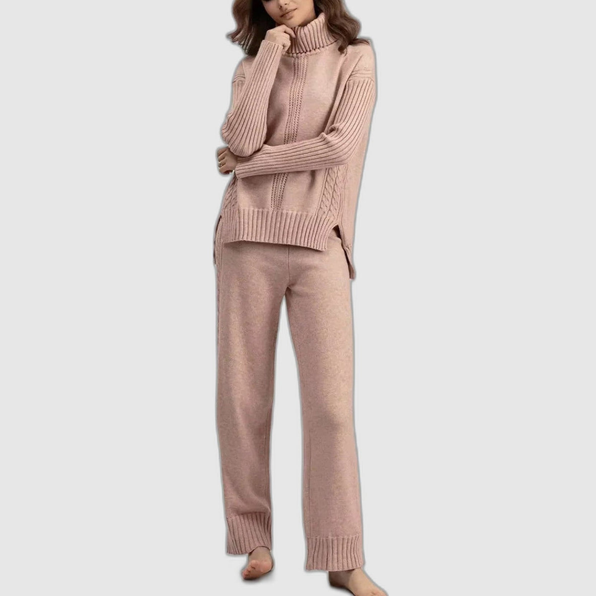 Conjunto de mujer con jersey de cuello alto y pantalones anchos - Elegante y cómodo