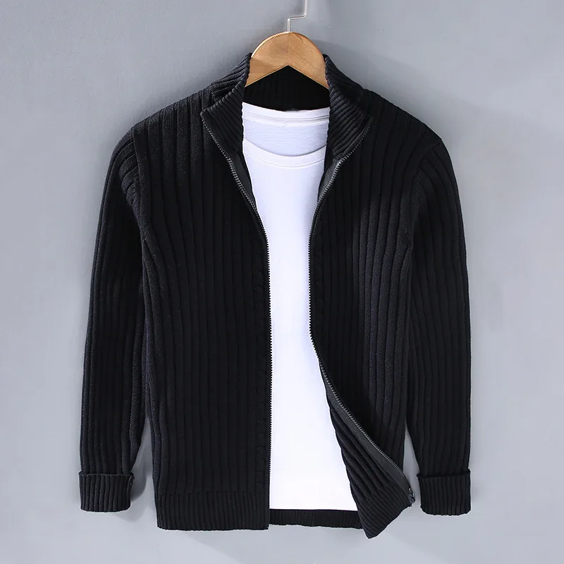 Cardigan da uomo in maglia a coste con cerniera – Pullover classico con cerniera