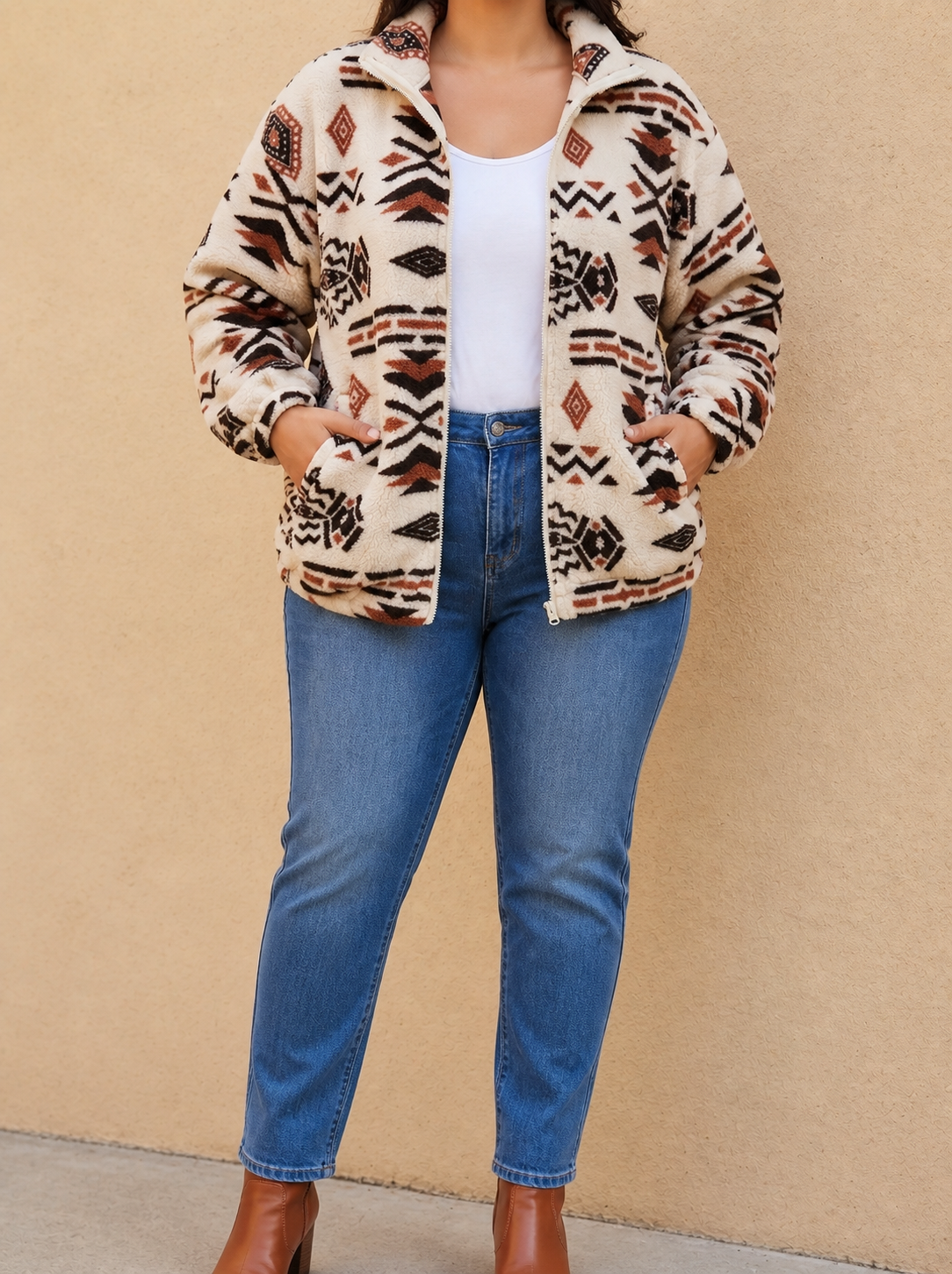 Giacca sherpa azteca con zip donna - Calda e morbida