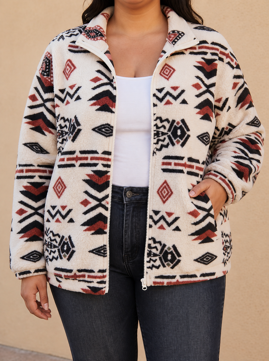 Giacca sherpa azteca con zip donna - Calda e morbida
