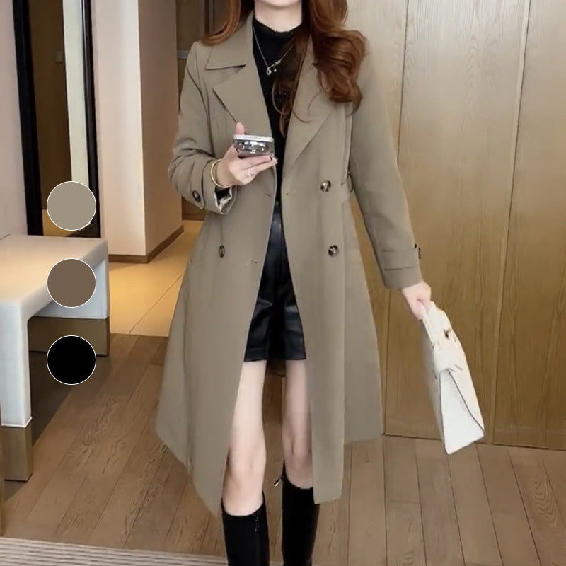 Trench long pour femme, chaud et élégant – Structuré et polyvalent