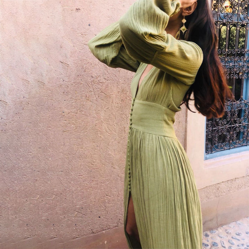 Abito lungo da donna in stile boho con scollo a V – Stile estivo casual e svolazzante da spiaggia