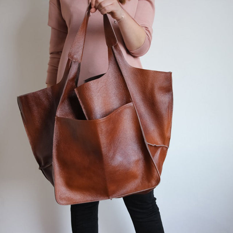 Premium oversized vintage leather women's bag - Spacious