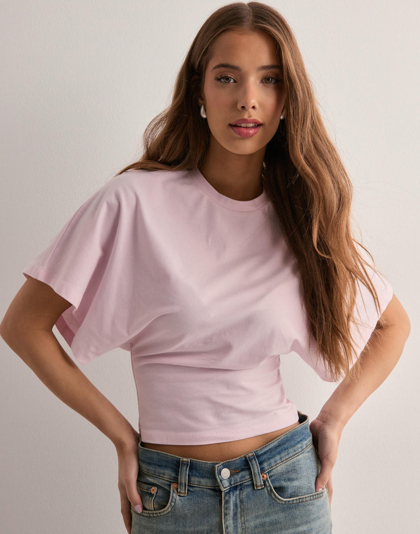 Elegante maglietta a maniche larghe da donna – Casual scollo rotondo e maniche corte