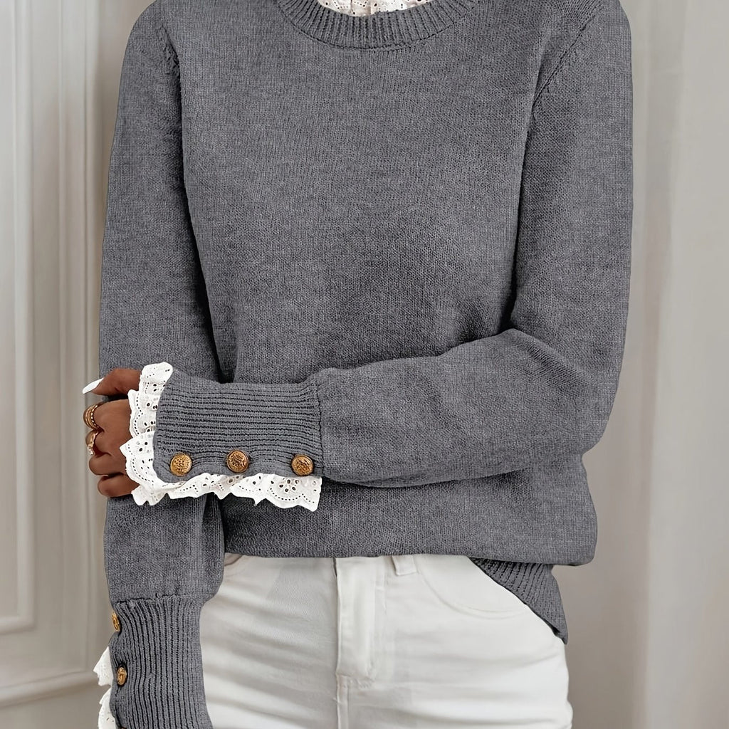 Pull pour femme avec dentelle et col rond - Élégant et doux