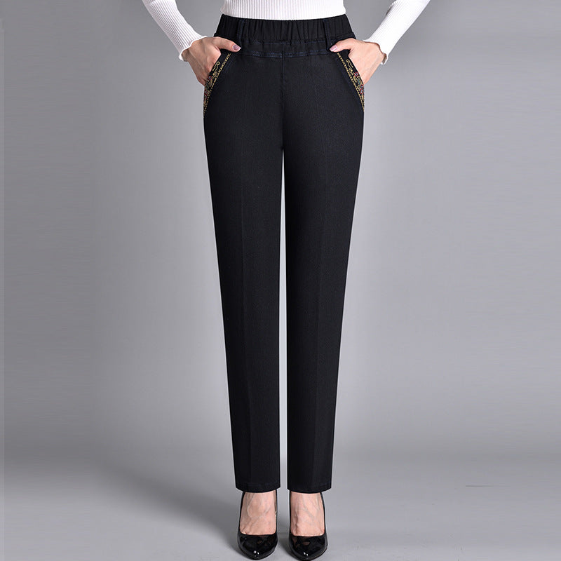 Pantaloni da donna in denim a vita alta con tasche – Jeans a gamba dritta