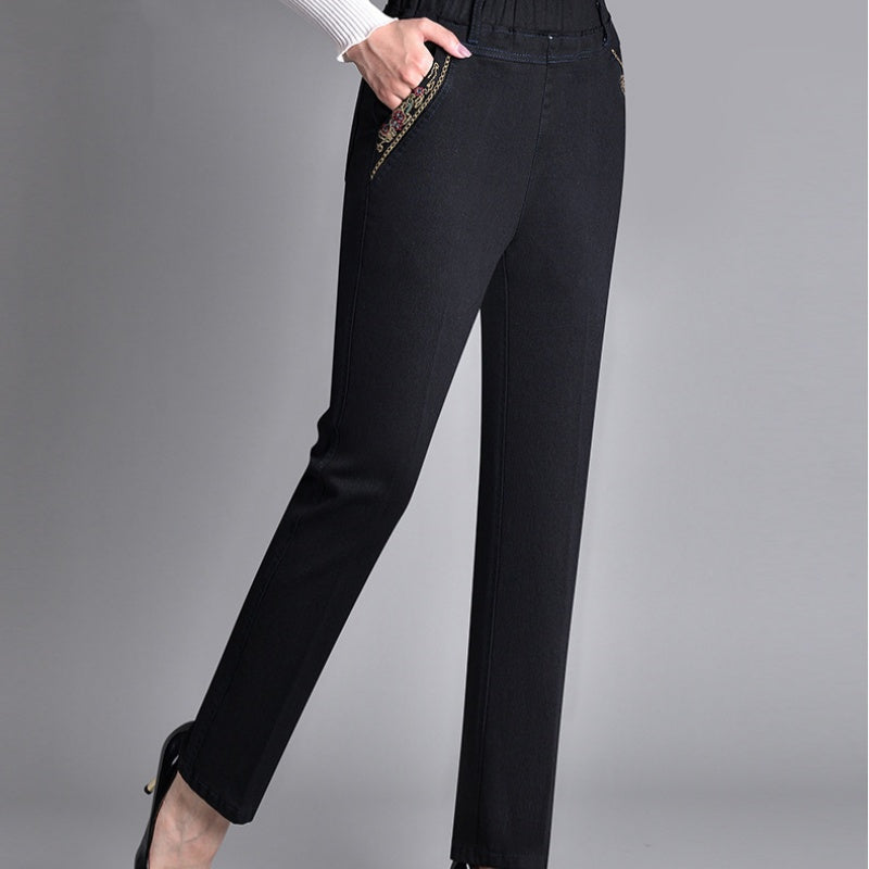 Pantaloni da donna in denim a vita alta con tasche – Jeans a gamba dritta