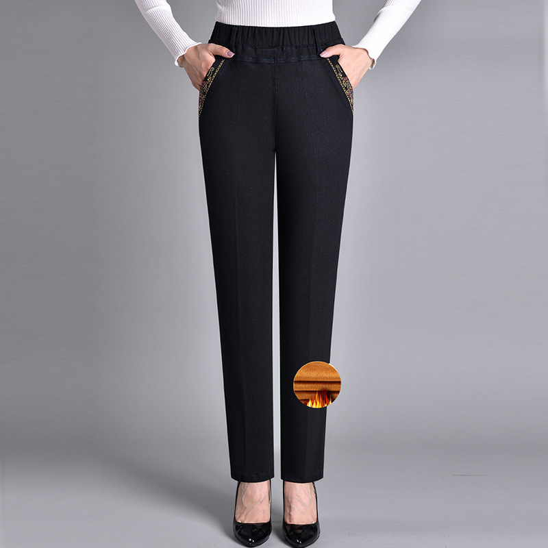 Jeans dritti alla moda per donna - Pantaloni in denim con elastico in vita e tasche