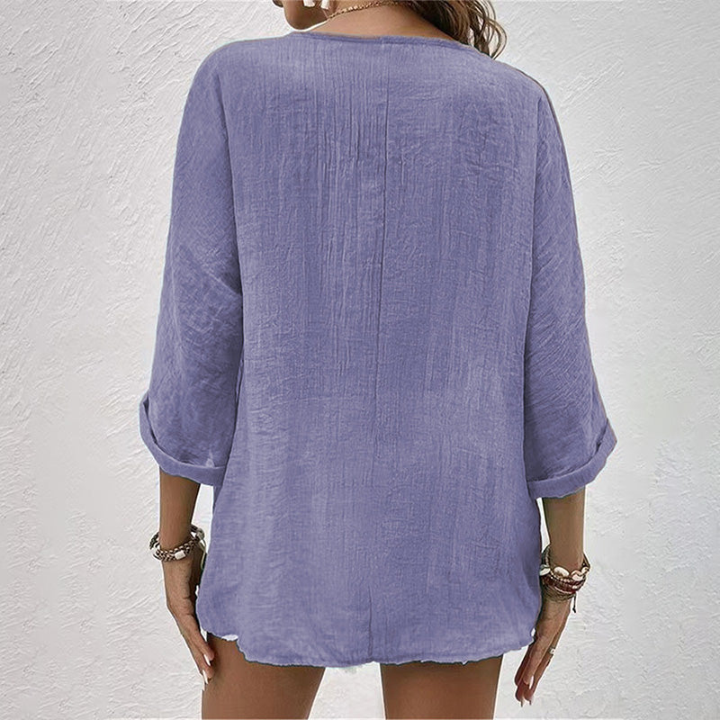 Camicia casual da donna con scollo a V – Top a maniche lunghe con bottoni