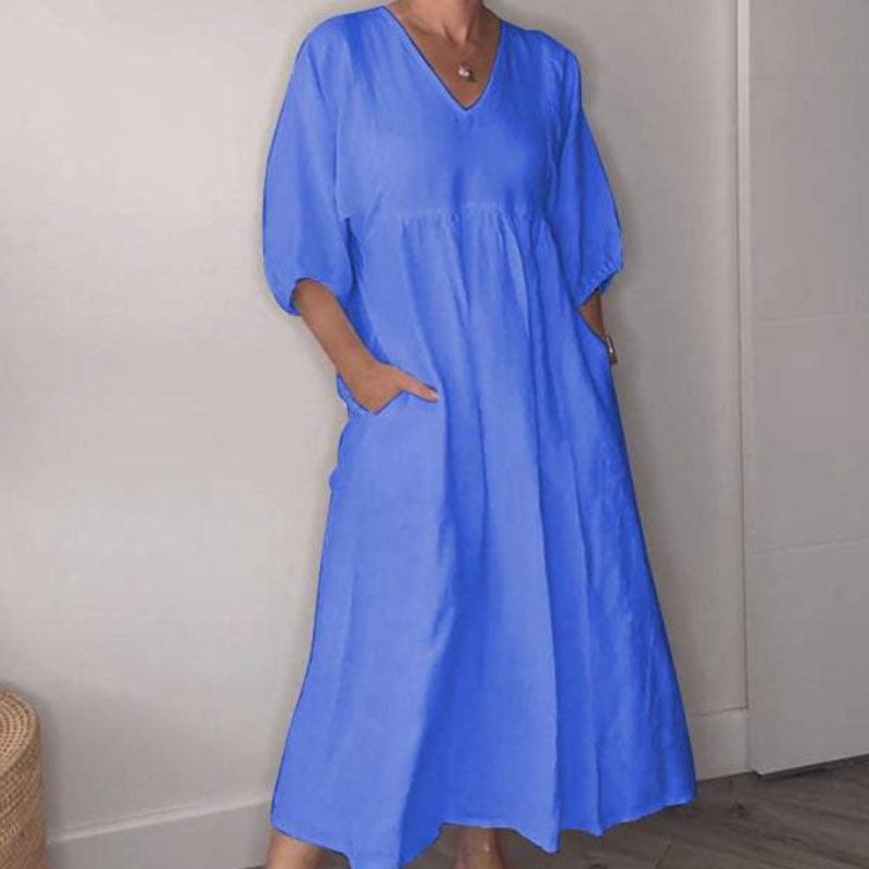 Abito midi da donna con scollo a V confortevole – Chic e fluido