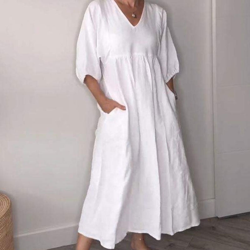 Abito midi da donna con scollo a V confortevole – Chic e fluido