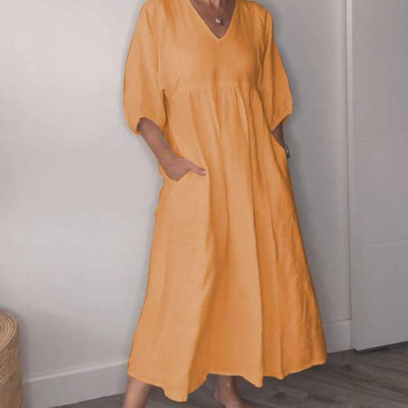 Abito midi da donna con scollo a V confortevole – Chic e fluido