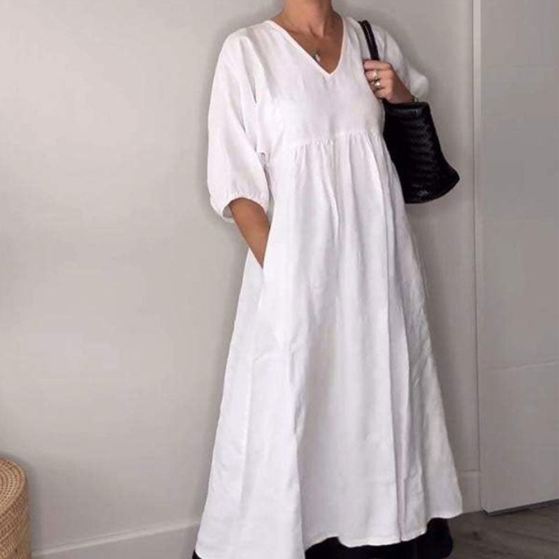 Abito midi da donna con scollo a V confortevole – Chic e fluido