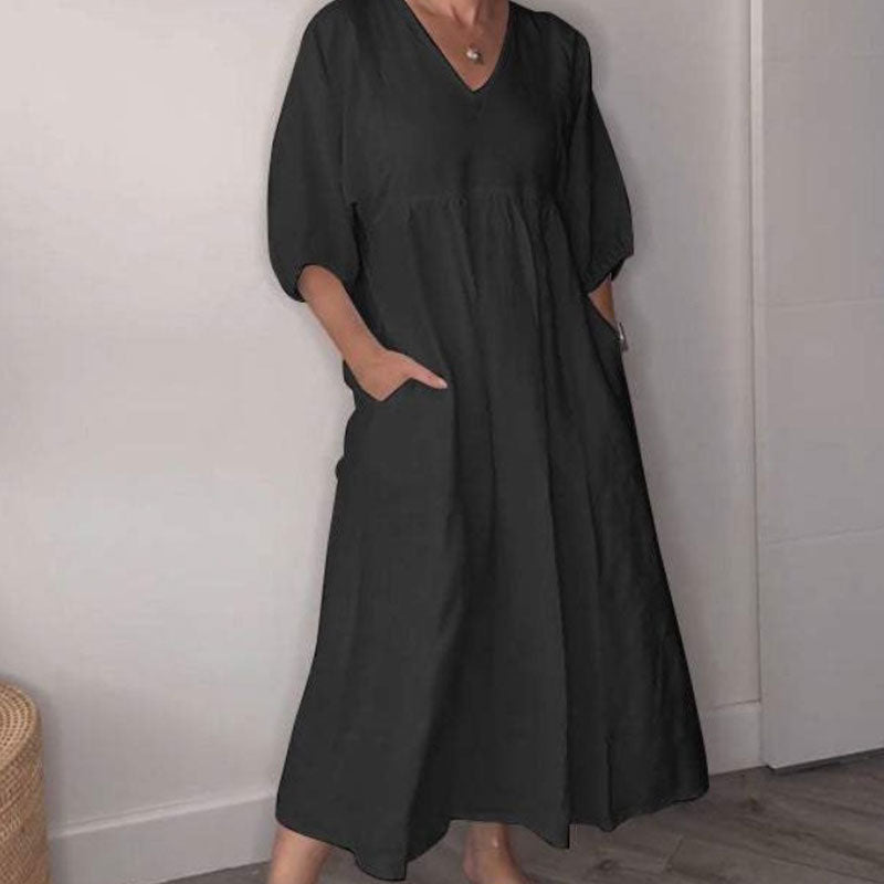Abito midi da donna con scollo a V confortevole – Chic e fluido