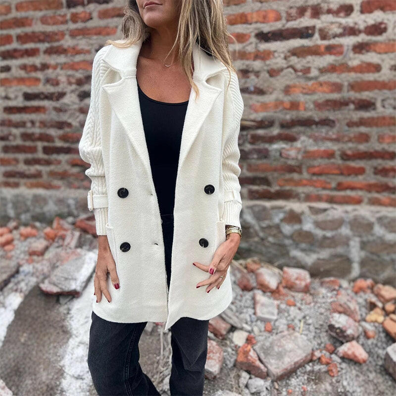 Manteau long pour femme avec manches en maille - Chaud et élégant