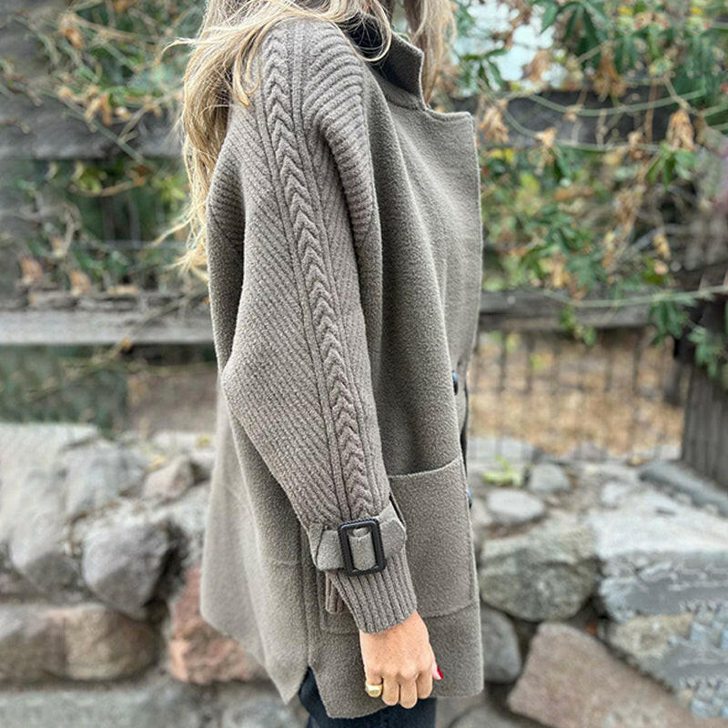 Manteau long pour femme avec manches en maille - Chaud et élégant