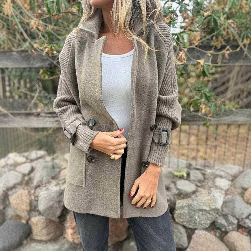 Manteau long pour femme avec manches en maille - Chaud et élégant
