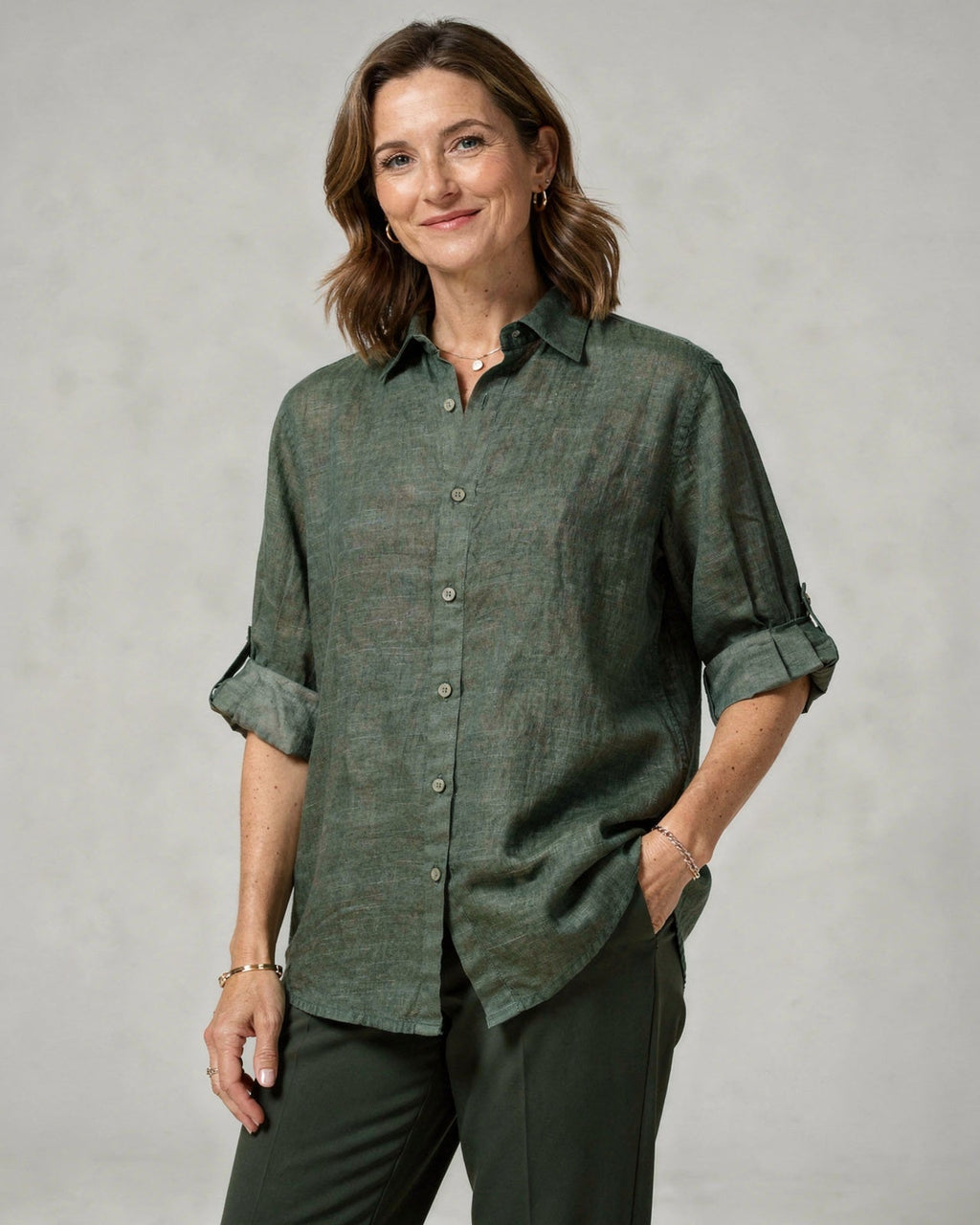 Camicetta oversize in cotone e lino da donna – Top casual a maniche lunghe