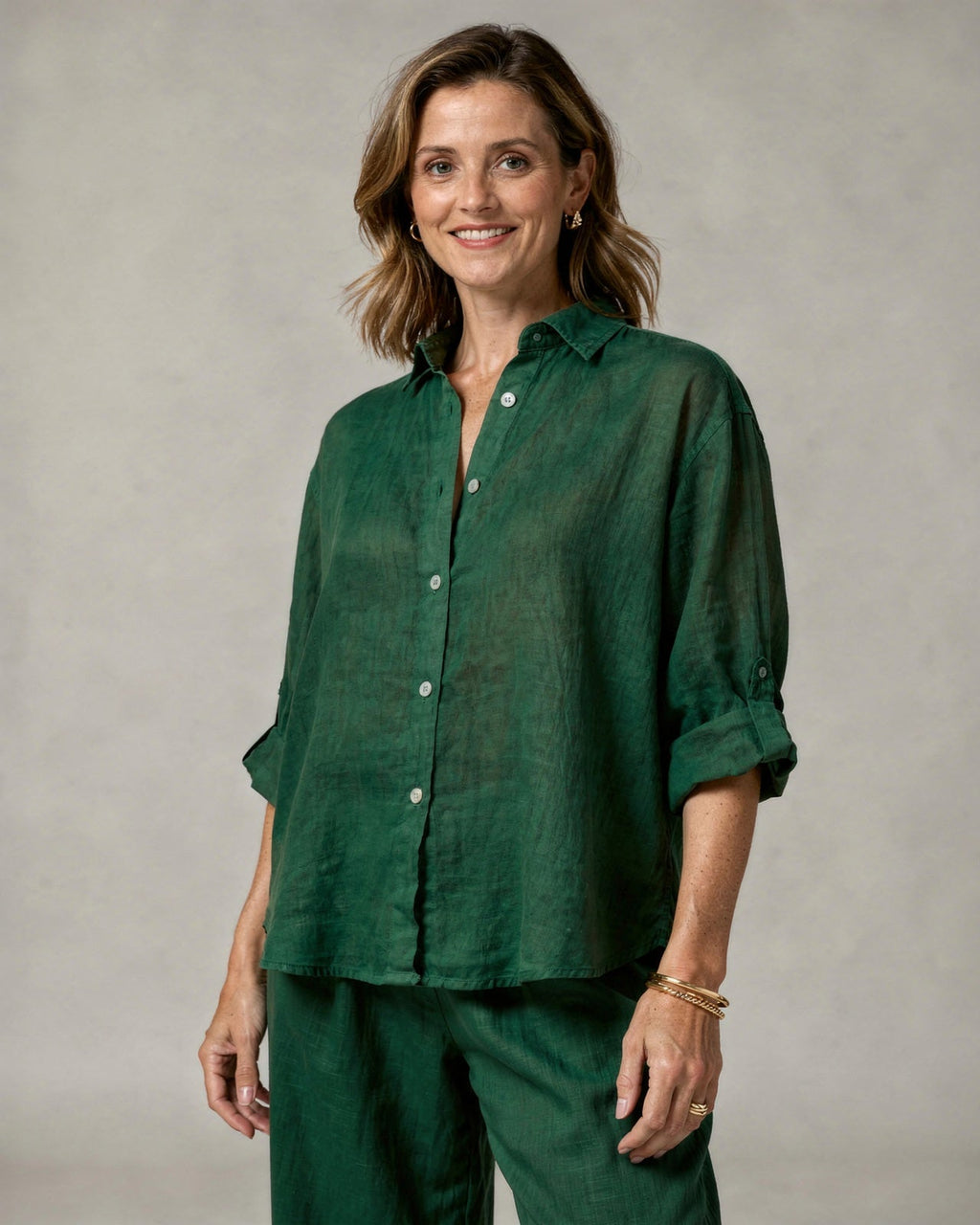 Camicetta oversize in cotone e lino da donna – Top casual a maniche lunghe
